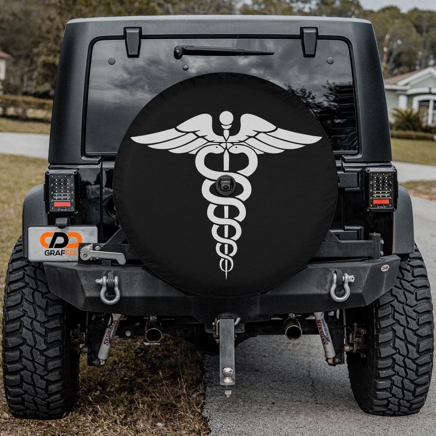 Caduceus Medical Symbol Spare Tire Cover With Backup Camera Hole