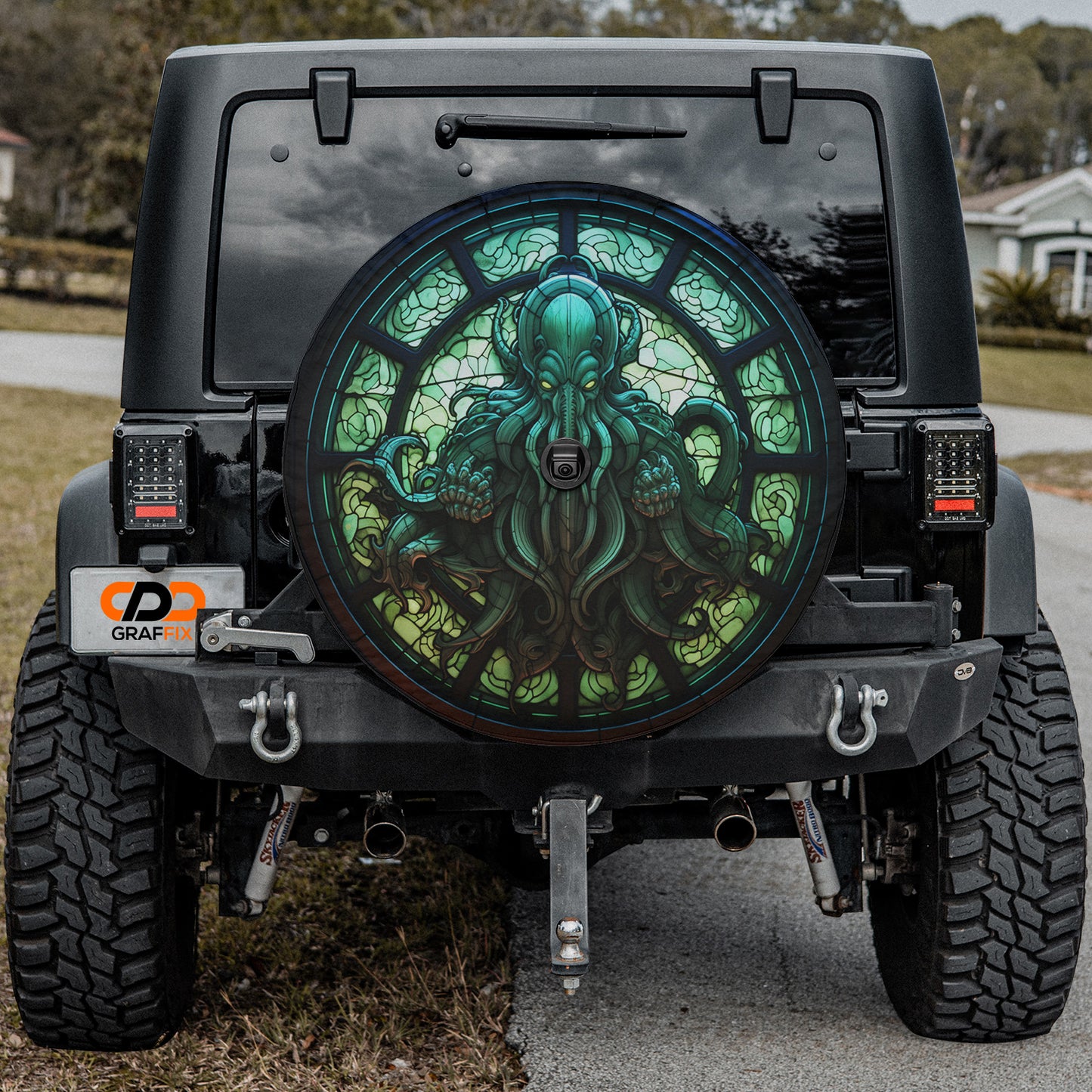 Cthulhu Rising Tire Cover With Backup Camera Hole Option