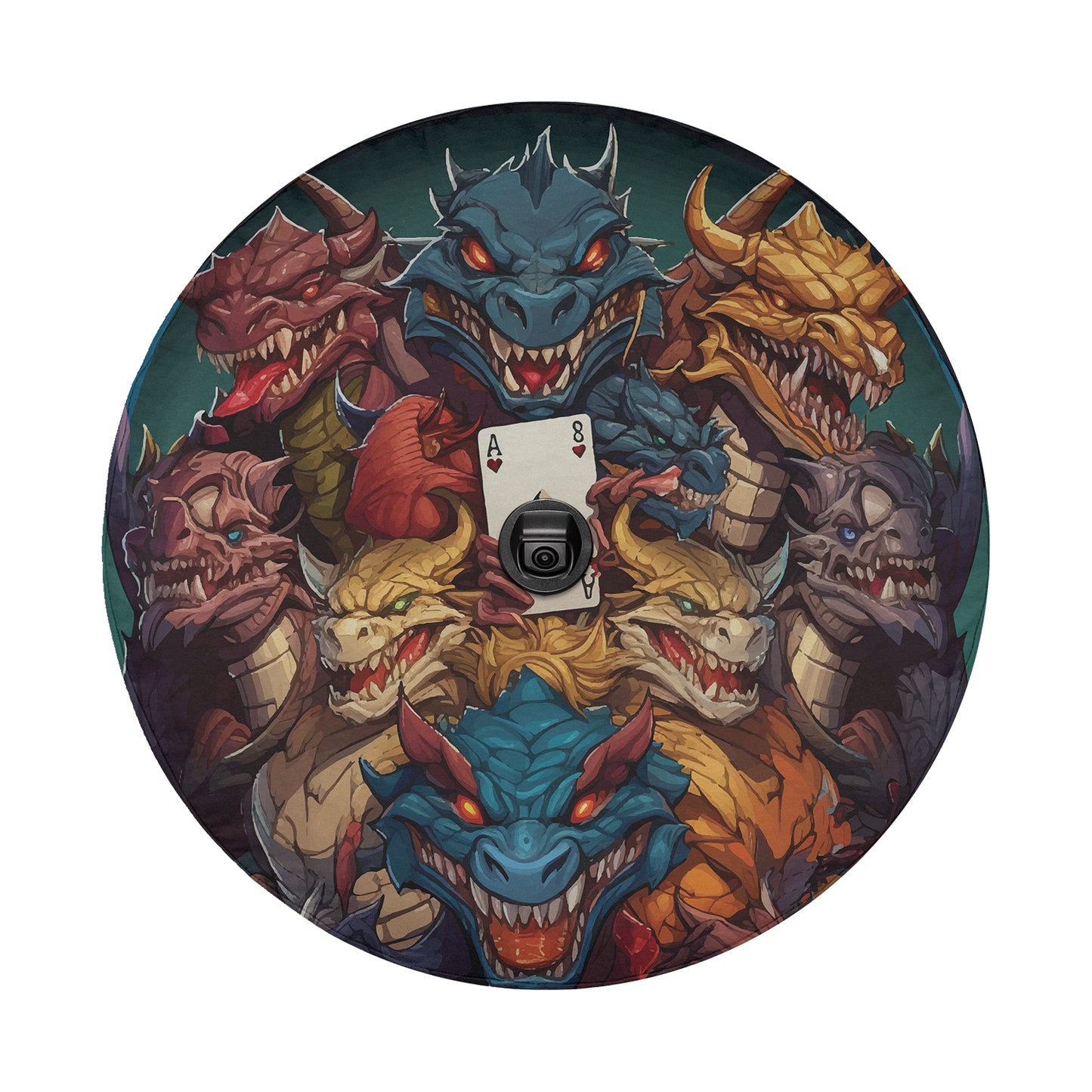 Dragons' Ace of Mischief Spare Tire Cover With Backup Camera Hole