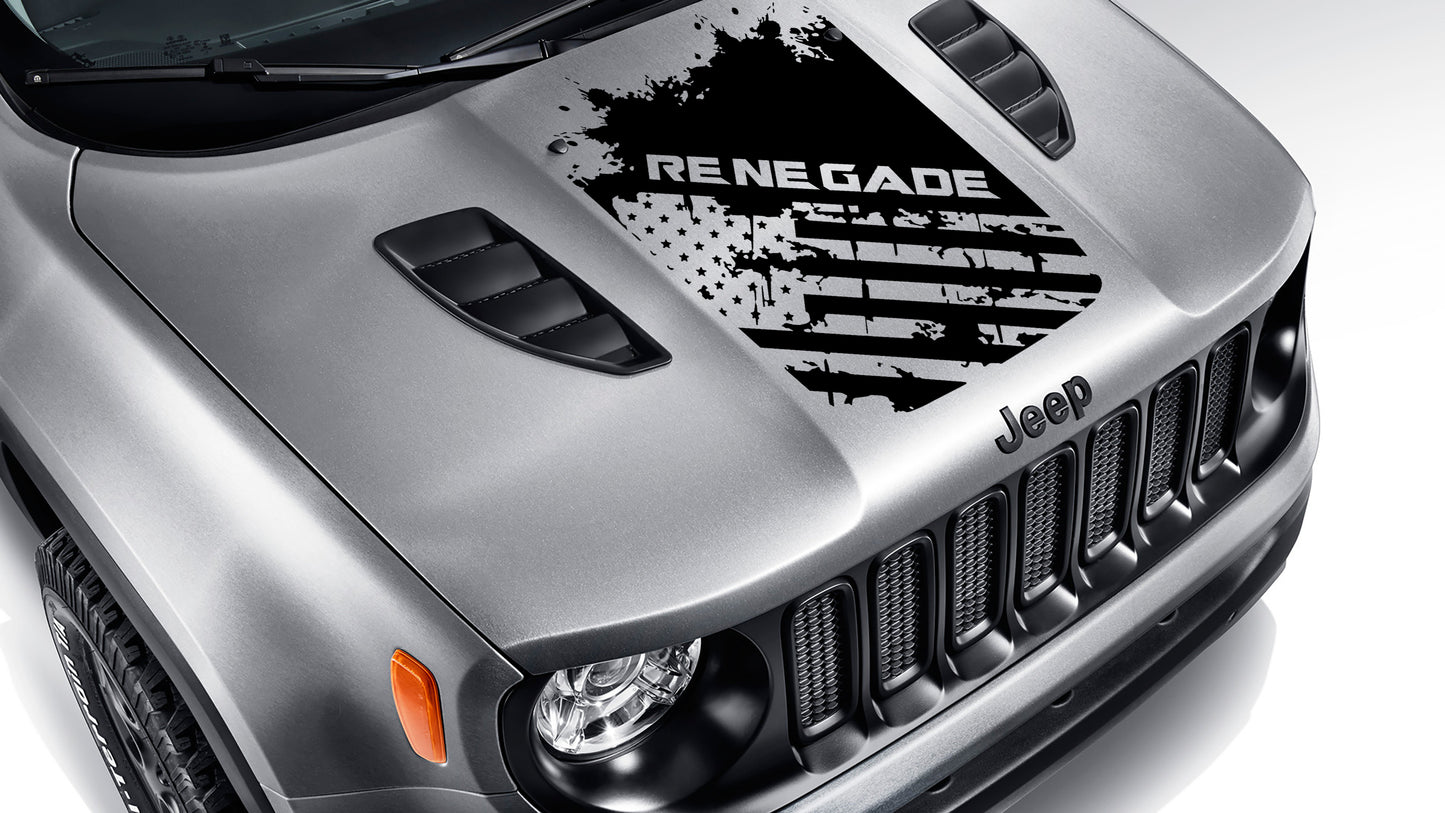 Distressed Renegade American Flag Blackout Hood Vinyl Decal For Renegade BU 2015 - 2023