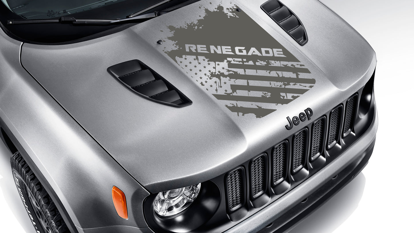 Distressed Renegade American Flag Blackout Hood Vinyl Decal For Renegade BU 2015 - 2023