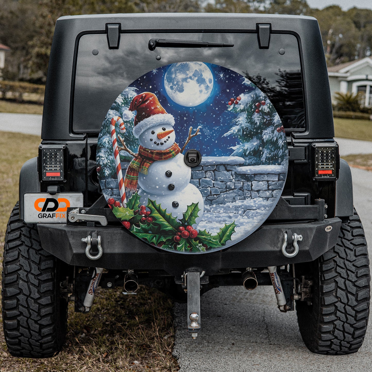 Frosty’s Midnight Cheer Spare Tire Cover With Backup Camera Hole