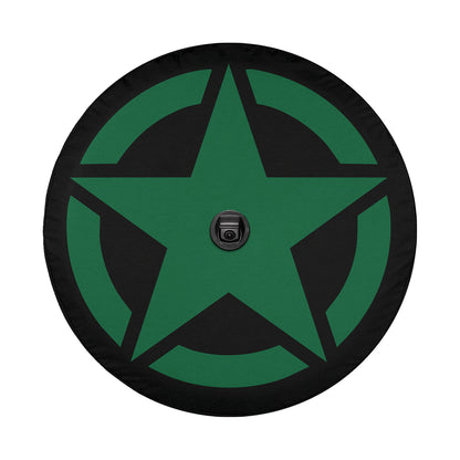 Green Military Star Spare Tire Cover With Backup Camera Hole Option