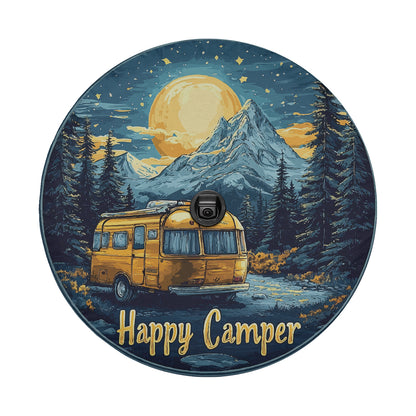 Happy Camper Spare Tire Cover With Backup Camera Hole