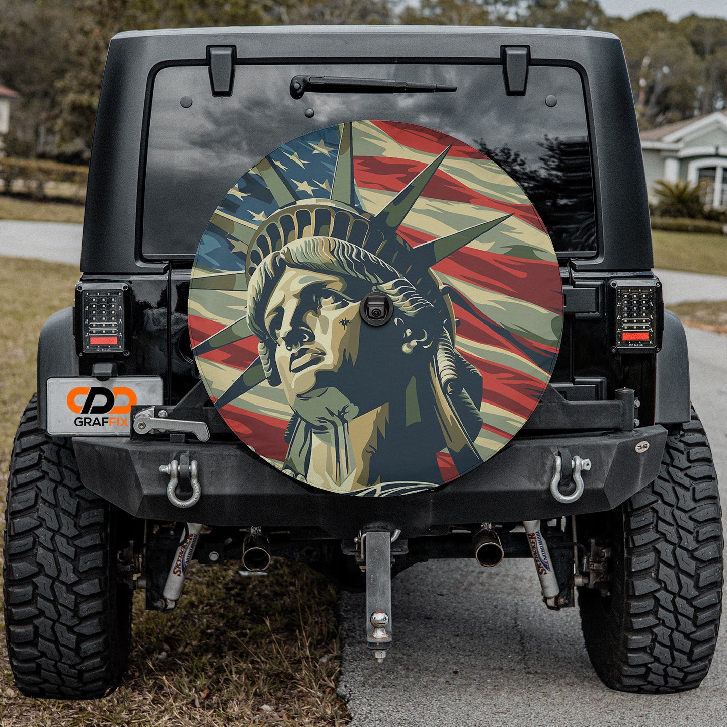 Lady Liberty's Glory Tire Cover With Backup Camera Hole Option