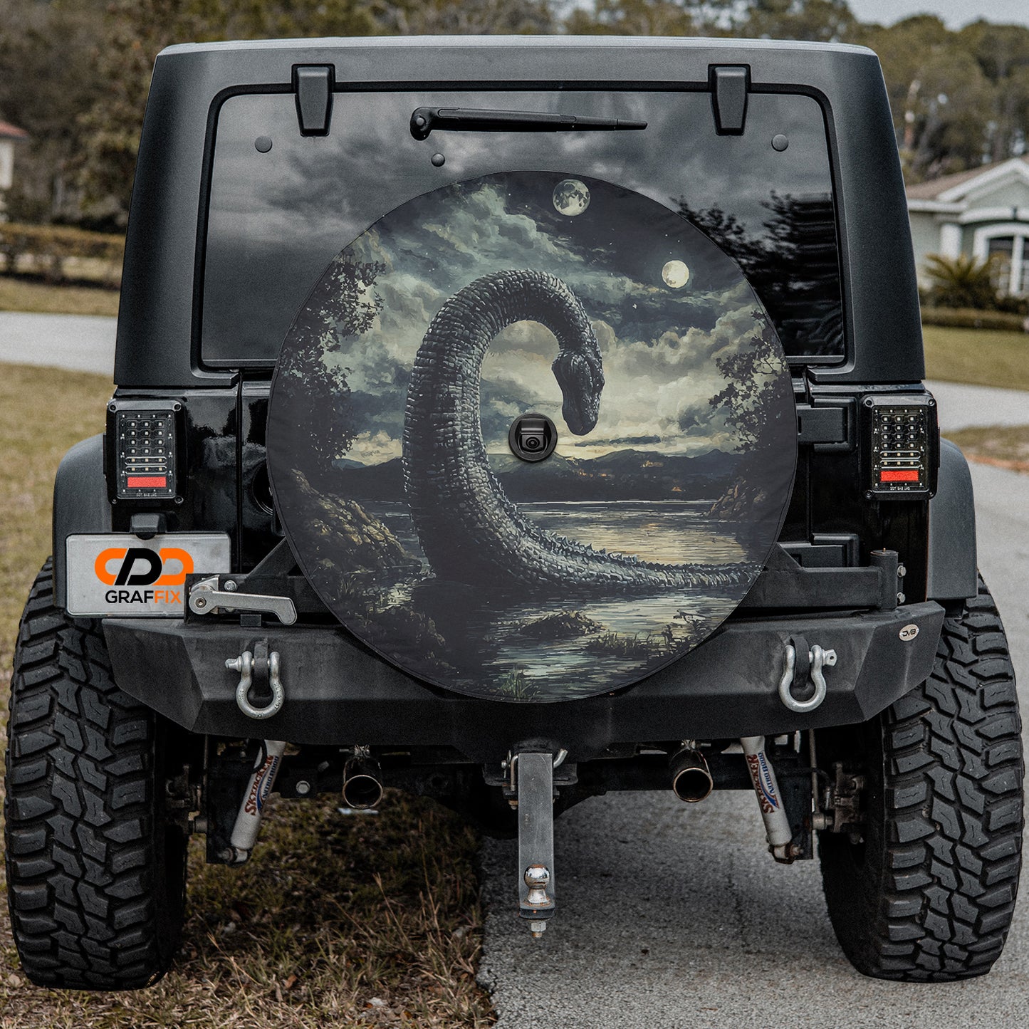 Loch Ness by Moonlight Spare Tire Cover With Backup Camera Hole
