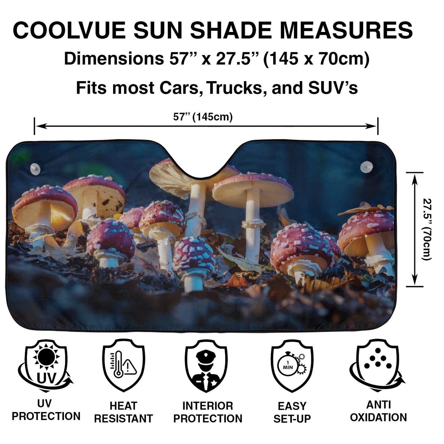 Mushroom Patch Car Windshield Cover Sun Shade
