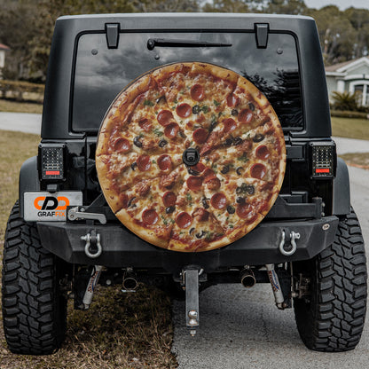 NY Pepperoni Pizza Spare Tire Cover With Backup Camera Hole