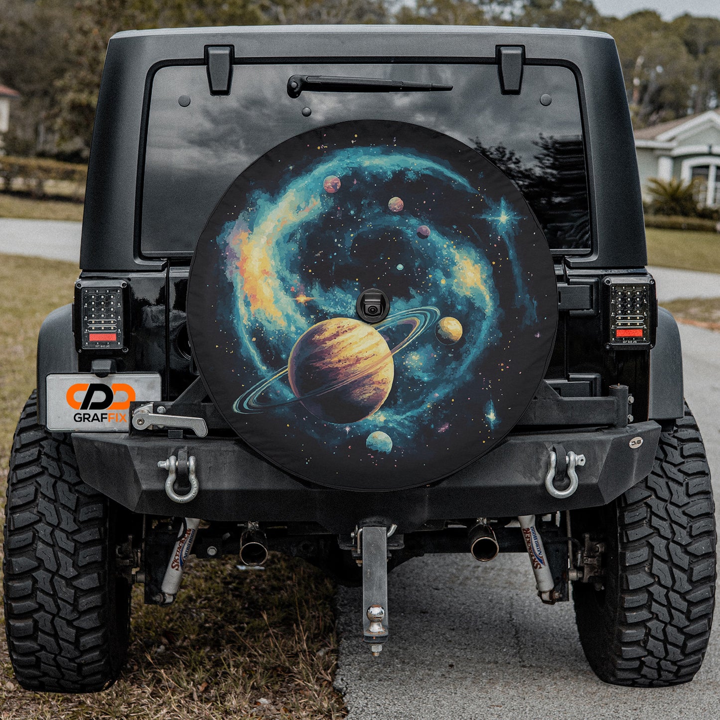 Planetary Pathways Spare Tire Cover With Backup Camera Hole