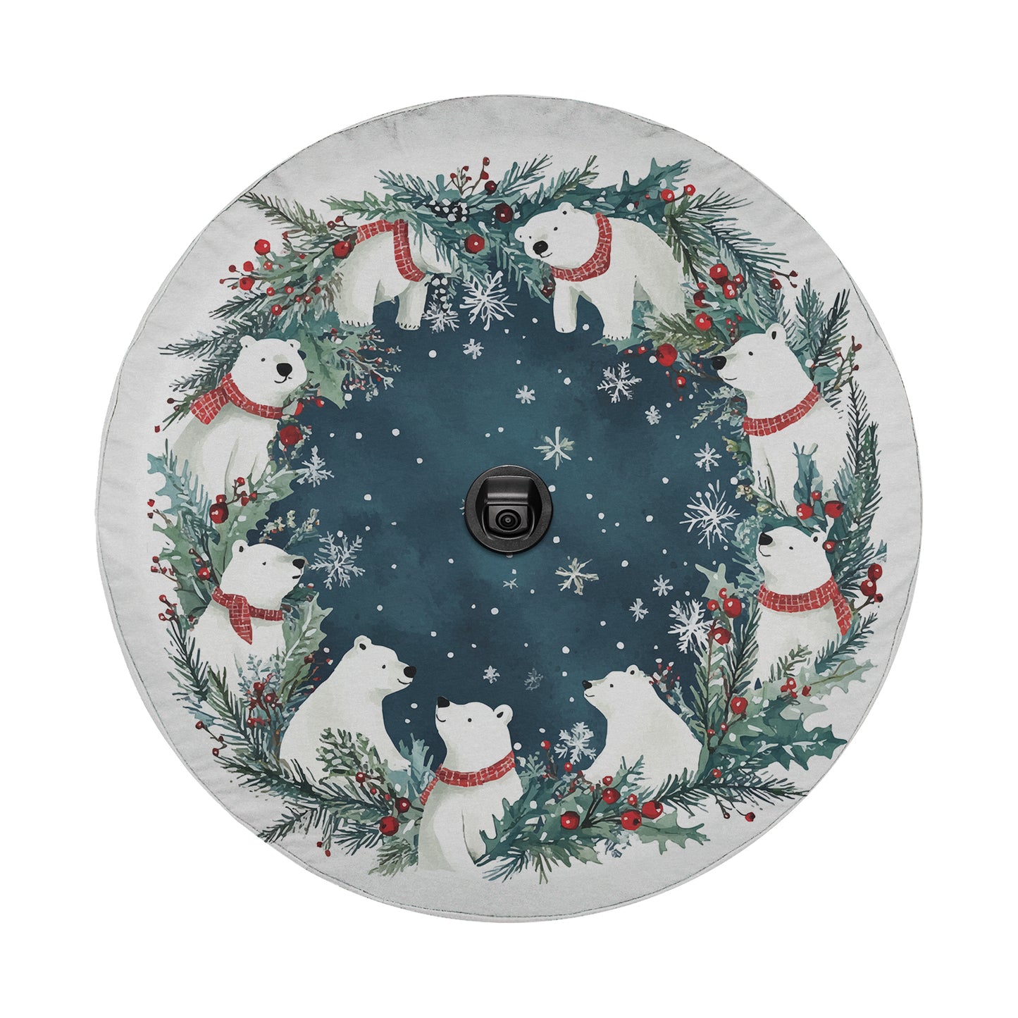 Polar Bear Christmas Wreath Spare Tire Cover With Backup Camera Hole