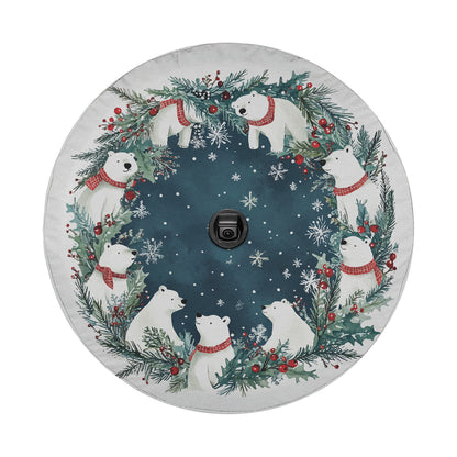 Polar Bear Christmas Wreath Spare Tire Cover With Backup Camera Hole