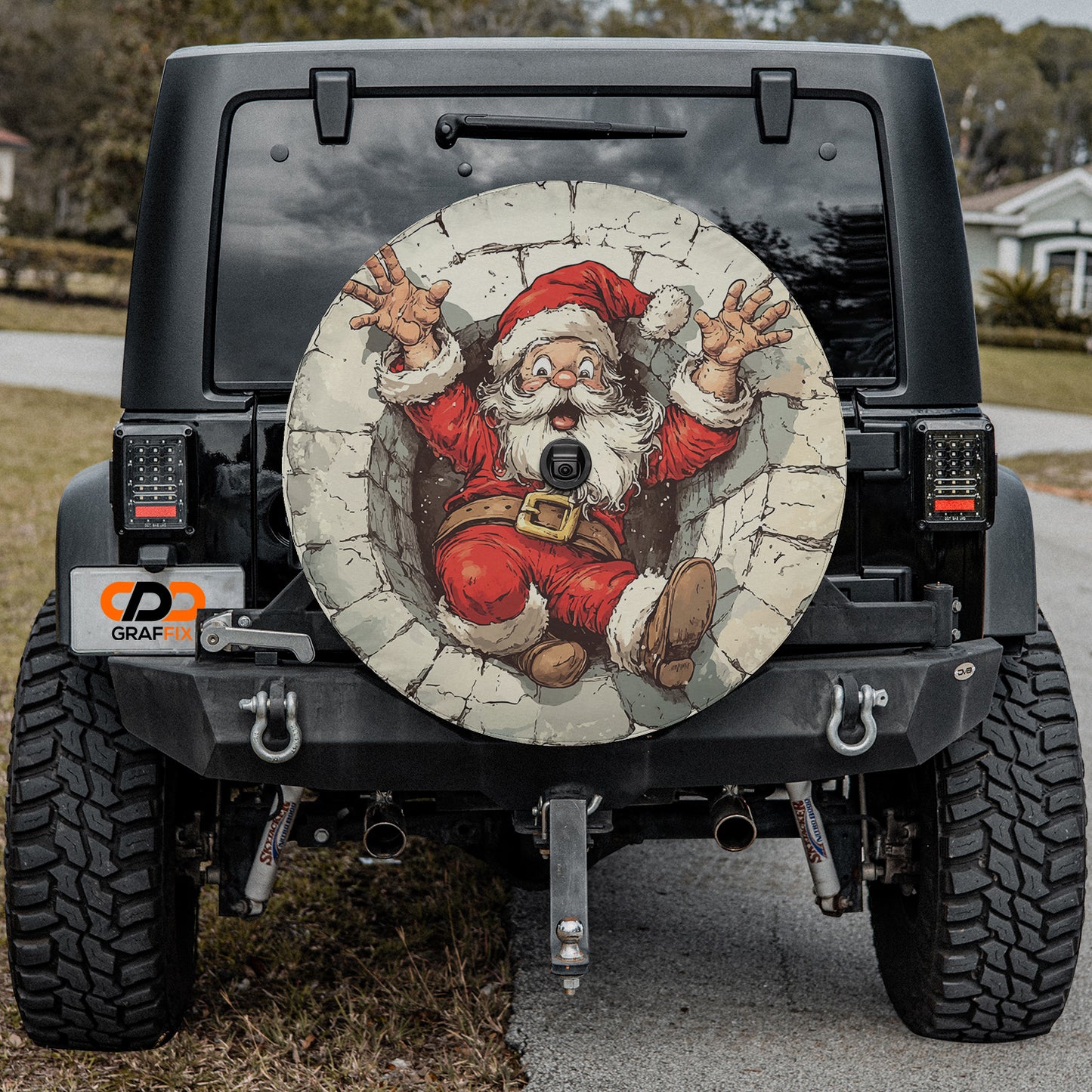 Santa's Great Chimney Escape Spare Tire Cover With Backup Camera Hole