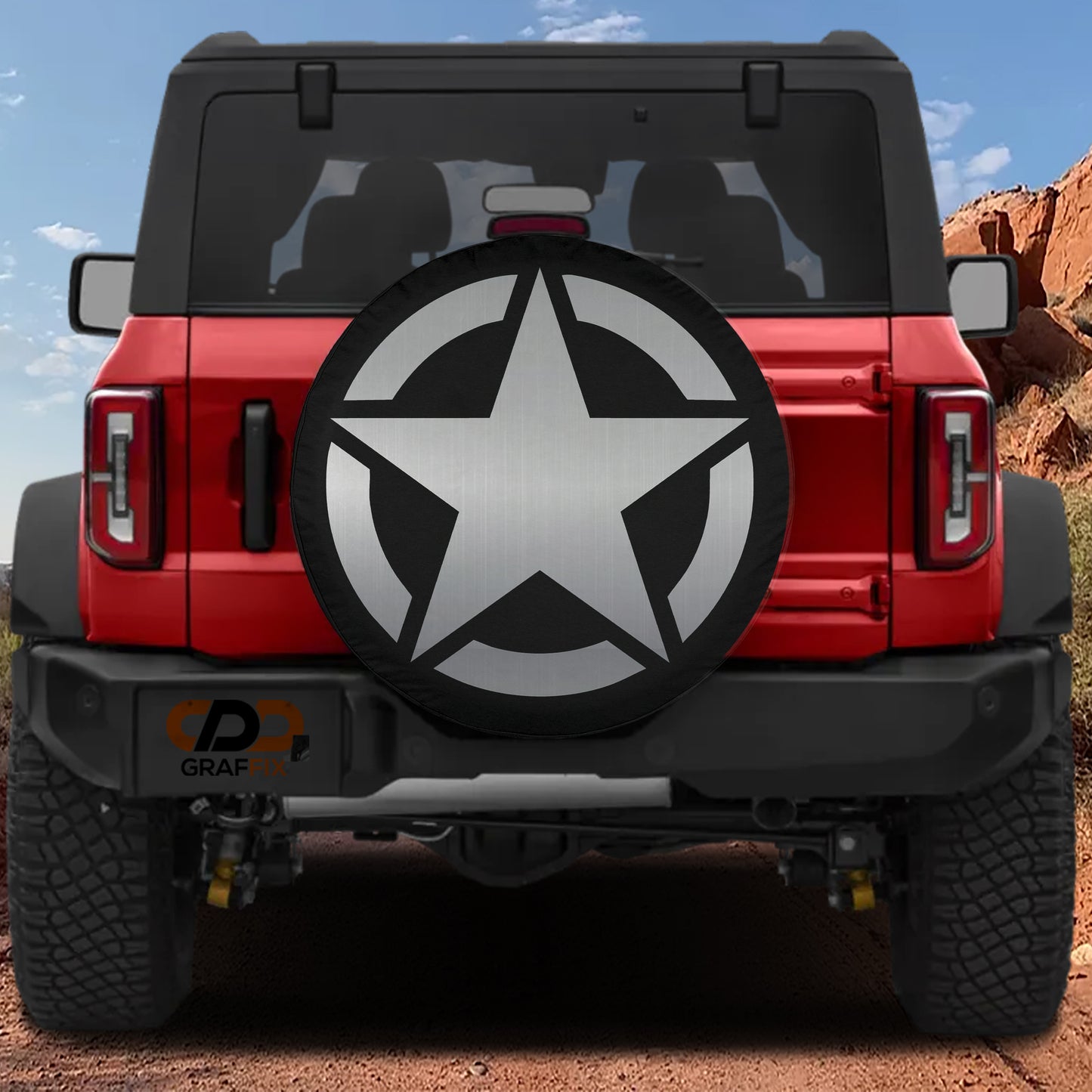 Green Military Star Spare Tire Cover With Backup Camera Hole Option