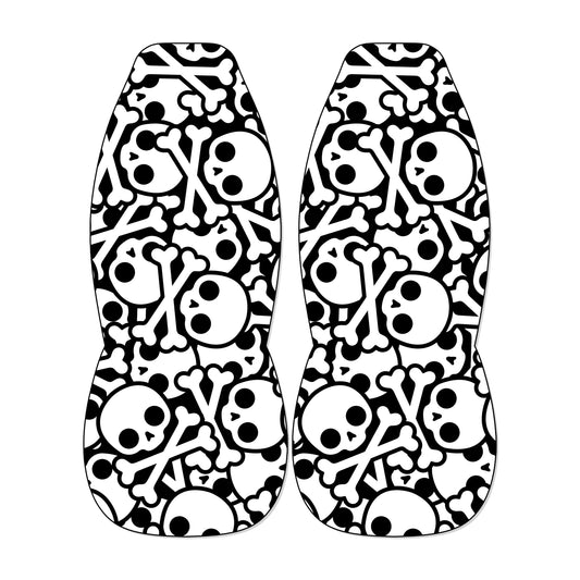 Skull and Crossbones Seat Covers, Bold Black and White Pirate Style Front Seat Protectors for Jeep Wrangler Bronco, Universal Fit Design