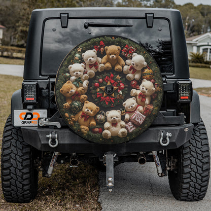 Teddy Bear Wreath Spare Tire Cover With Backup Camera Hole