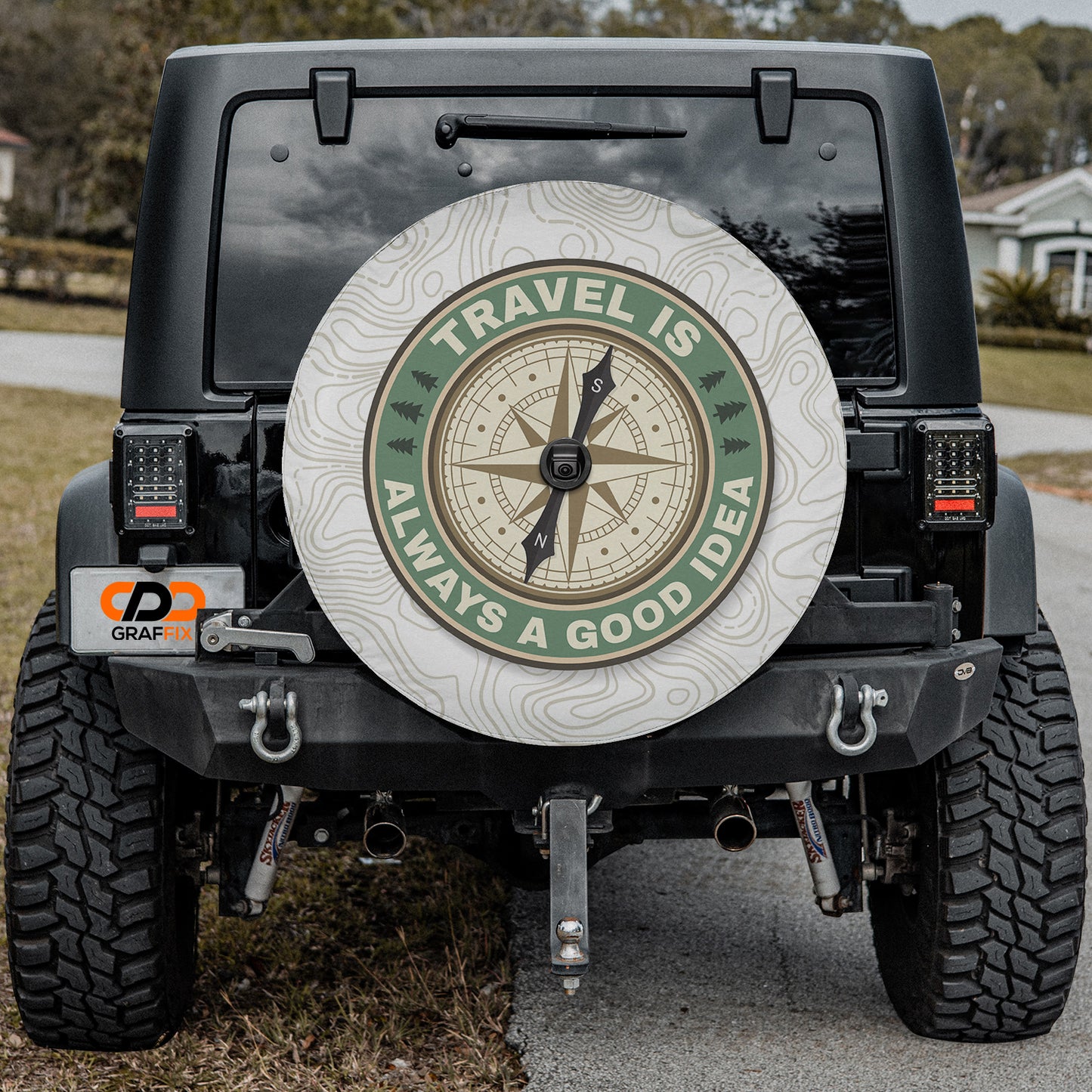 Travel is Always a Good Idea Spare Tire Cover With Backup Camera Hole