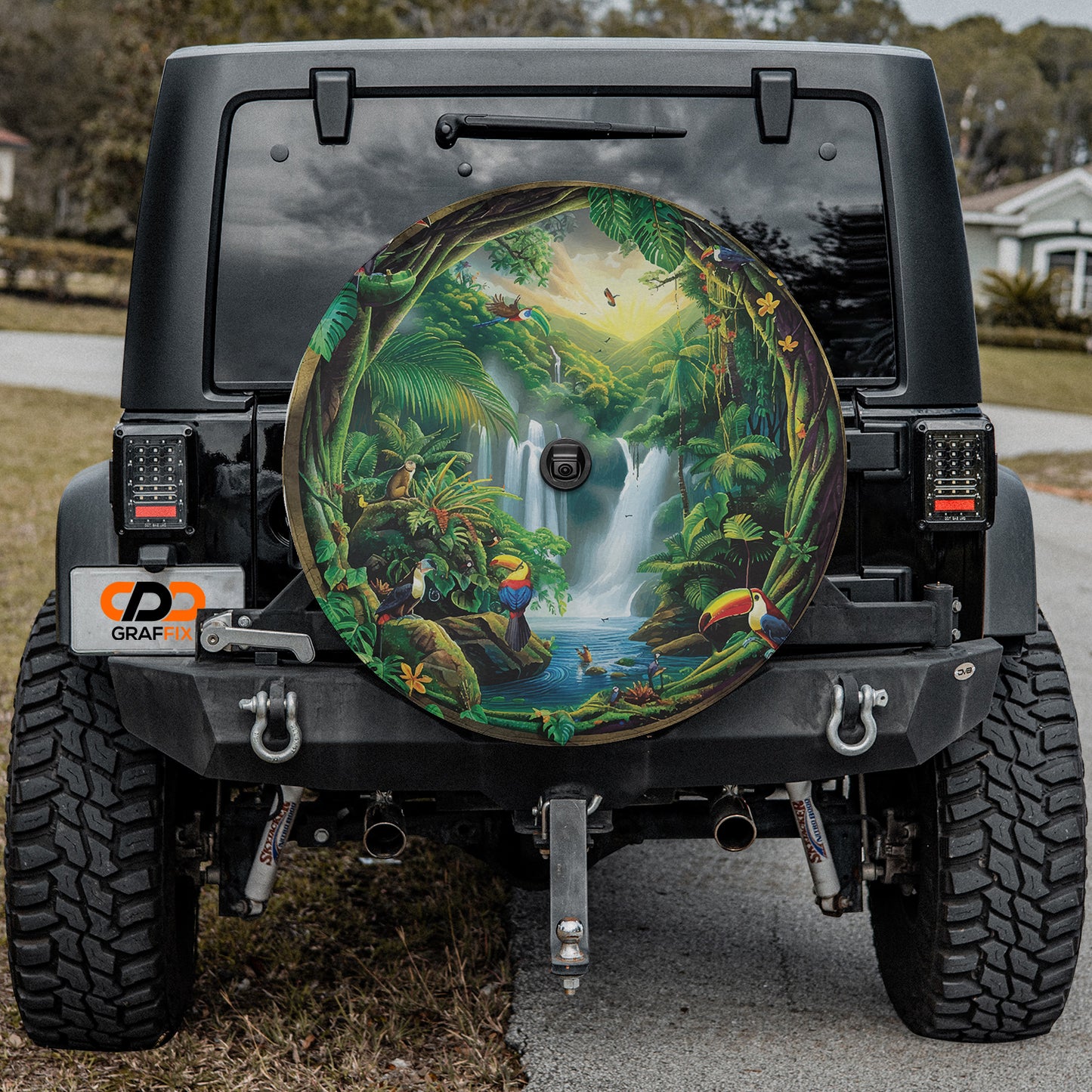 Tropical Paradise Escape Spare Tire Cover With Backup Camera Hole
