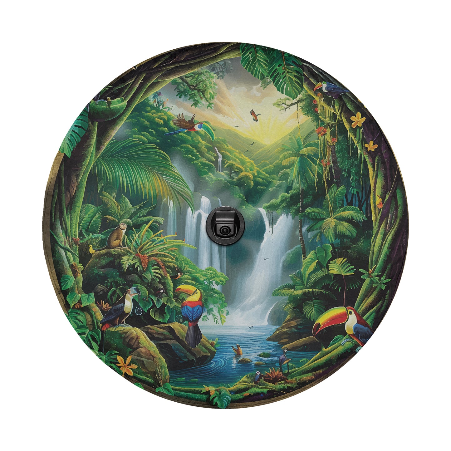 Tropical Paradise Escape Spare Tire Cover With Backup Camera Hole