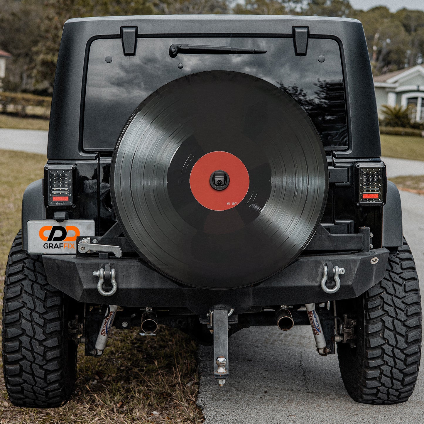 Vinyl Record Spare Tire Cover With Backup Camera Hole