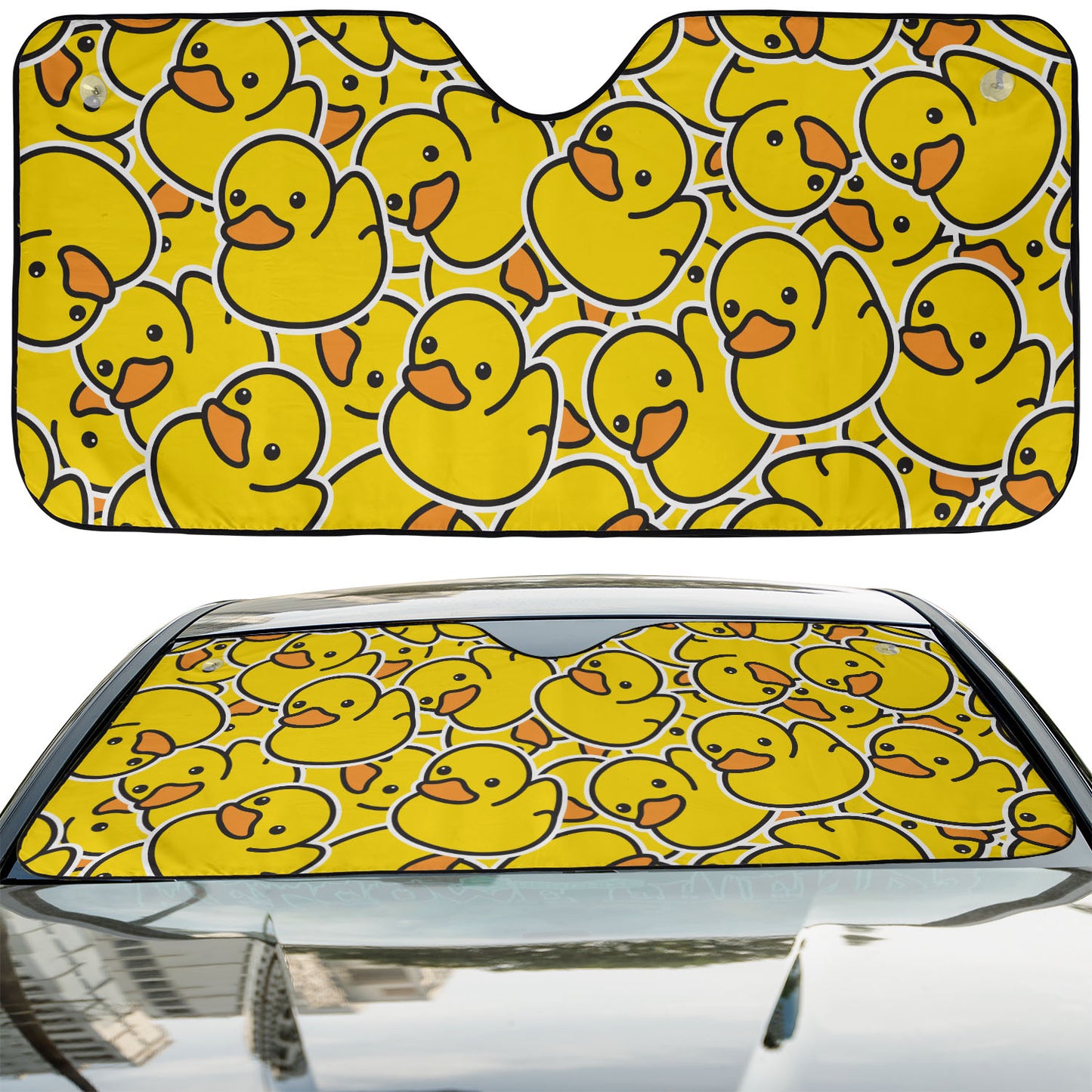 Yellow Rubber Ducky Accordion Style Universal Auto Sunshade for Front Windshield