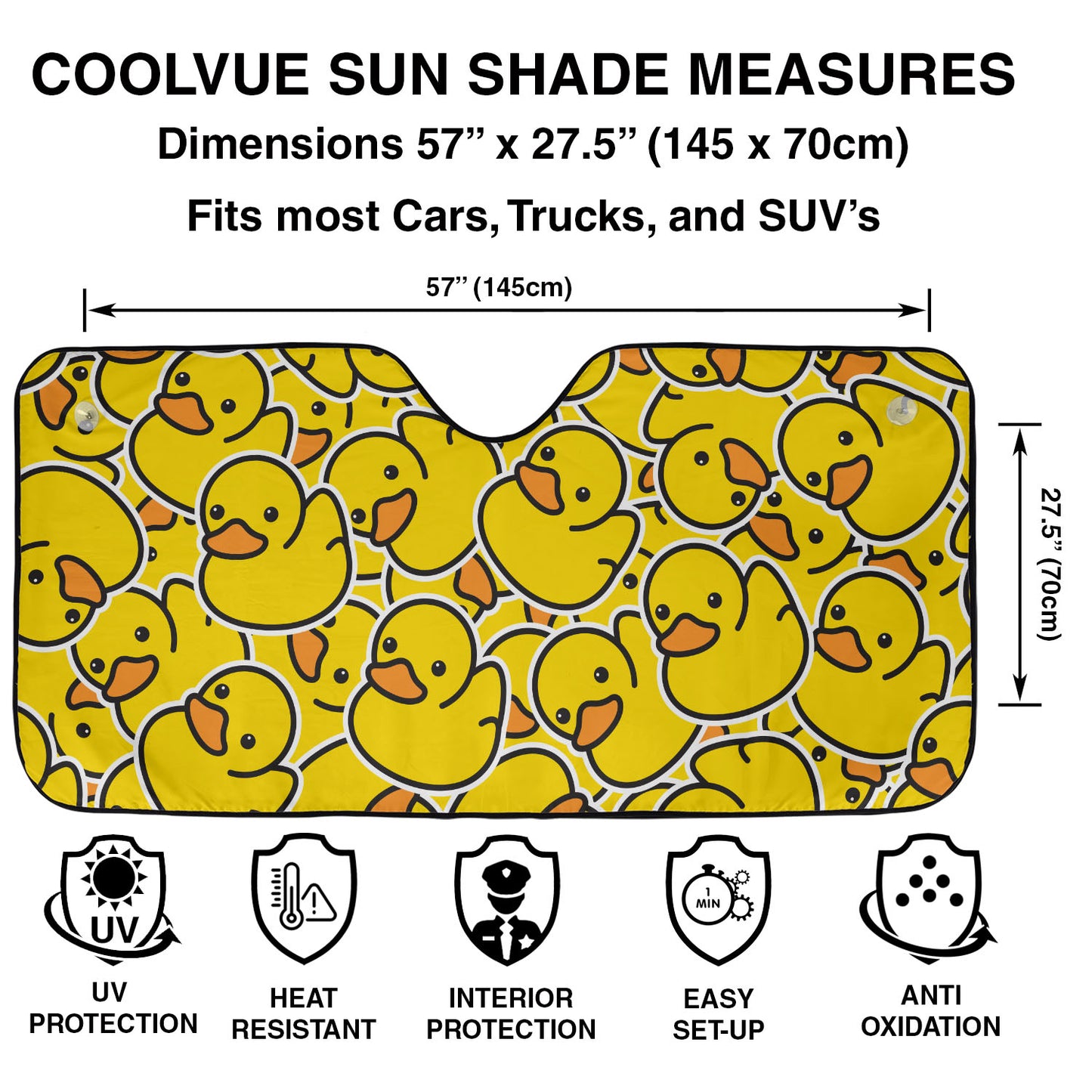 Yellow Rubber Ducky Accordion Style Universal Auto Sunshade for Front Windshield