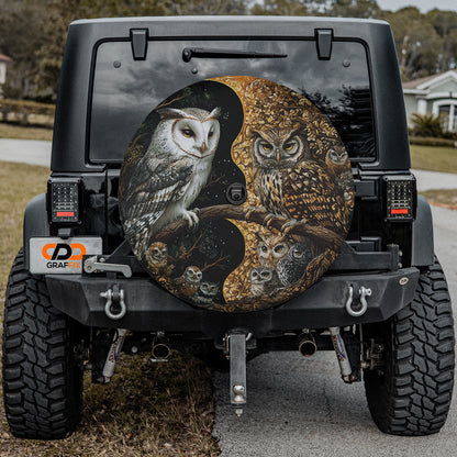 Yin-Yang Owls Spare Tire Cover With Backup Camera Hole