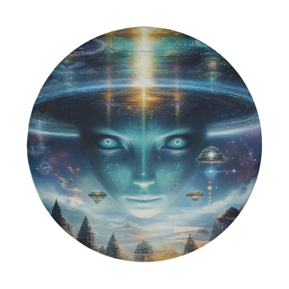 a picture of an alien face with blue eyes