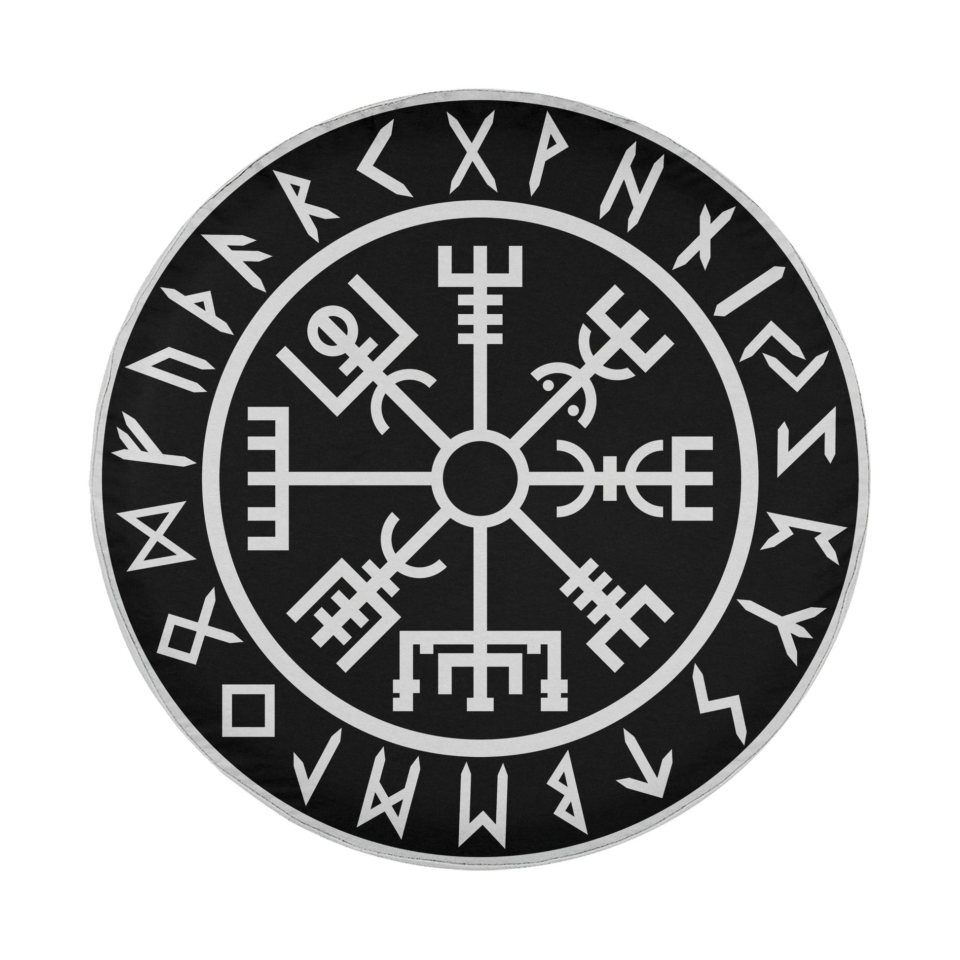 a circular design with various symbols and text arranged in a circular pattern.