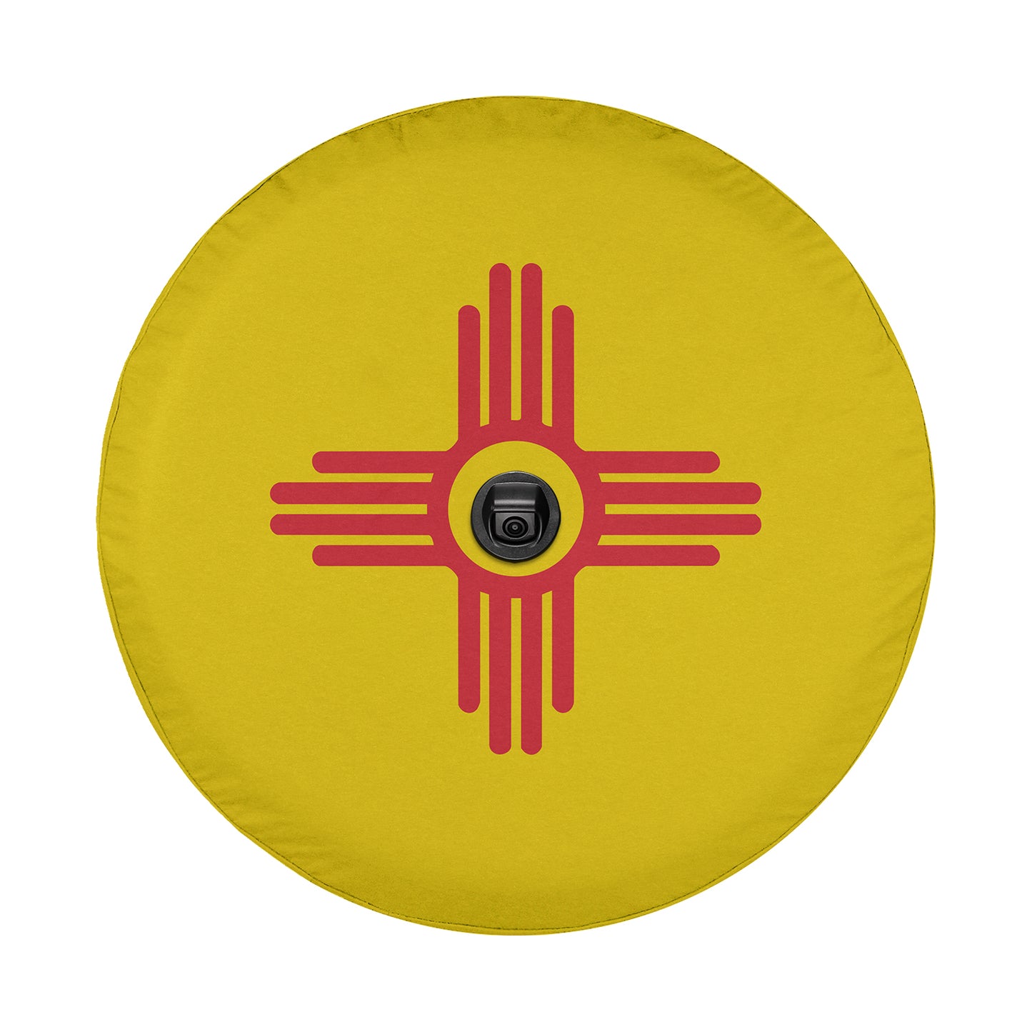 a yellow frisbee with a red and yellow design on it