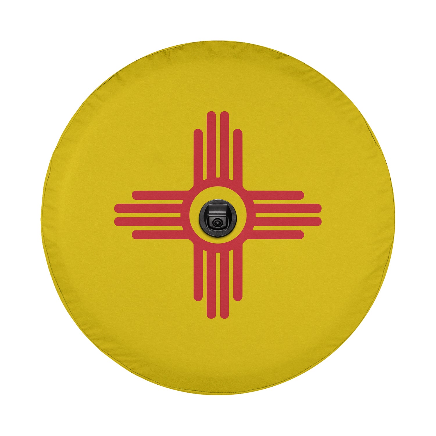 a yellow frisbee with a red and yellow design on it