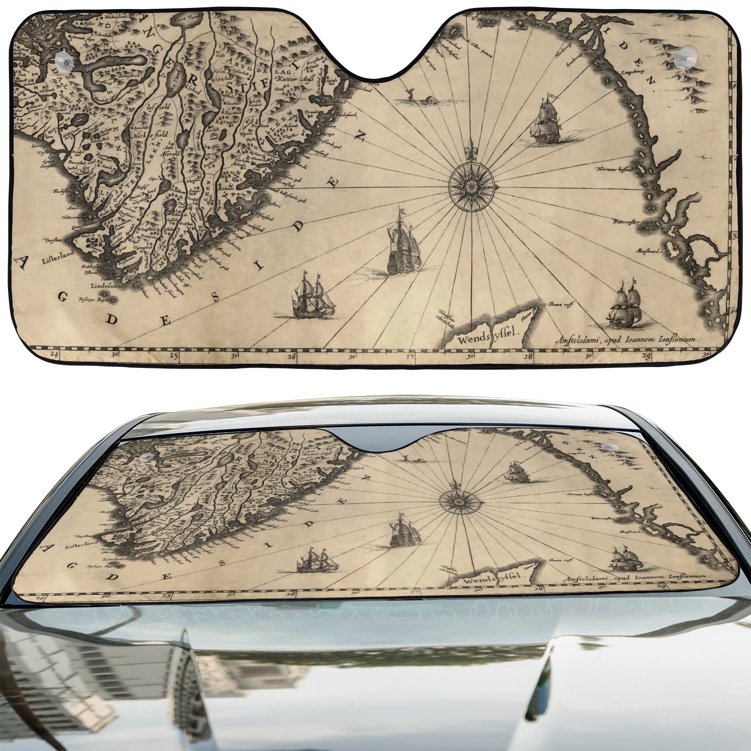 a car with a map on the back of it
