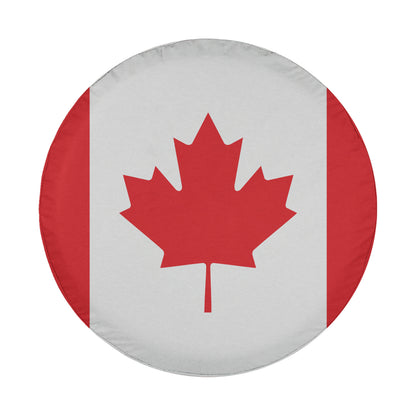 A round, white and red flag with a red maple leaf in the center.