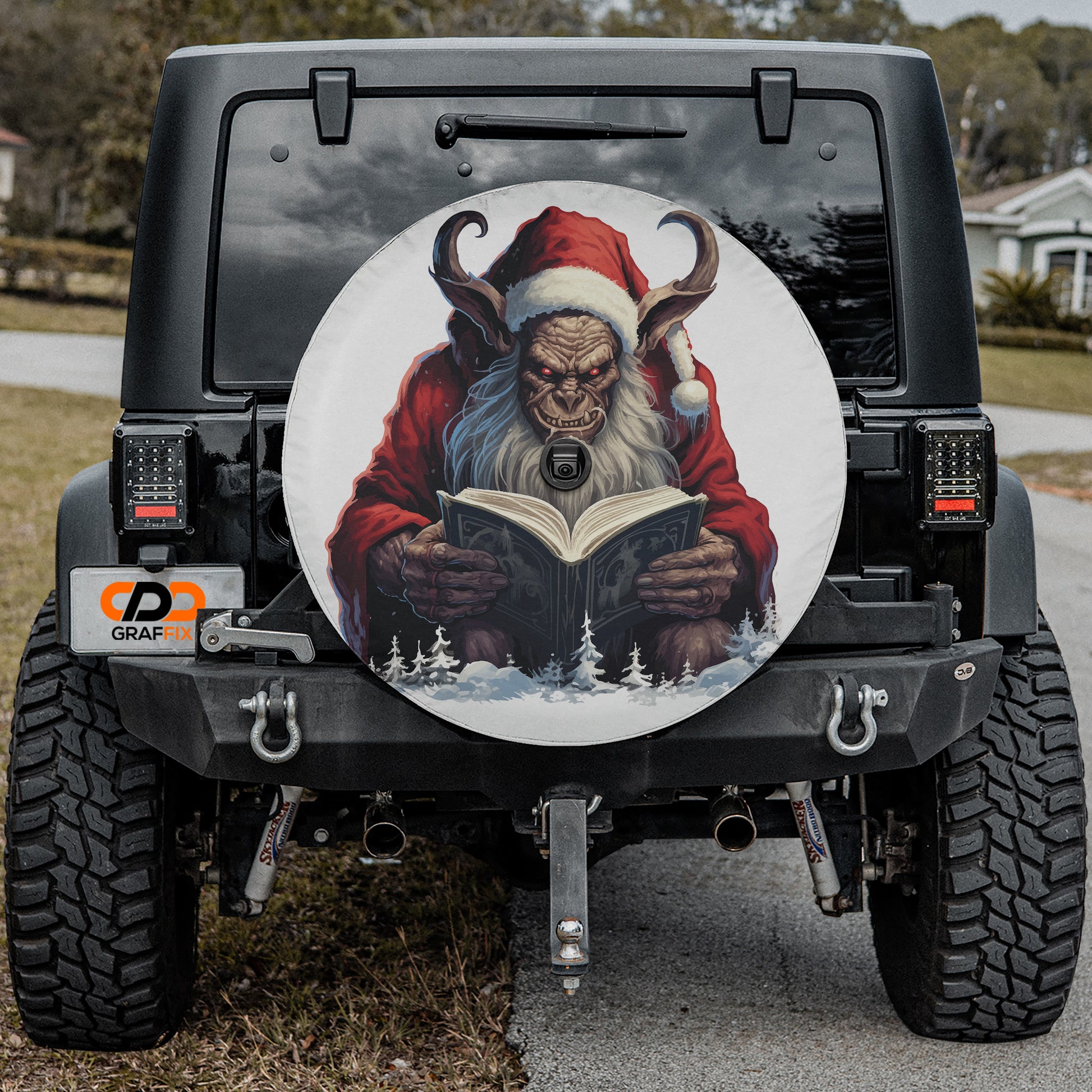 a car with a picture of a man reading a book