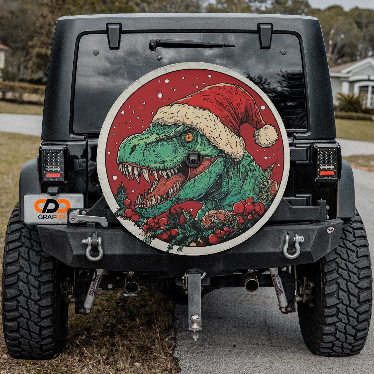 a car with a christmas themed sticker on it