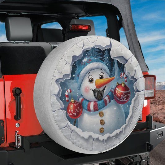 a snowman themed tire cover on a jeep