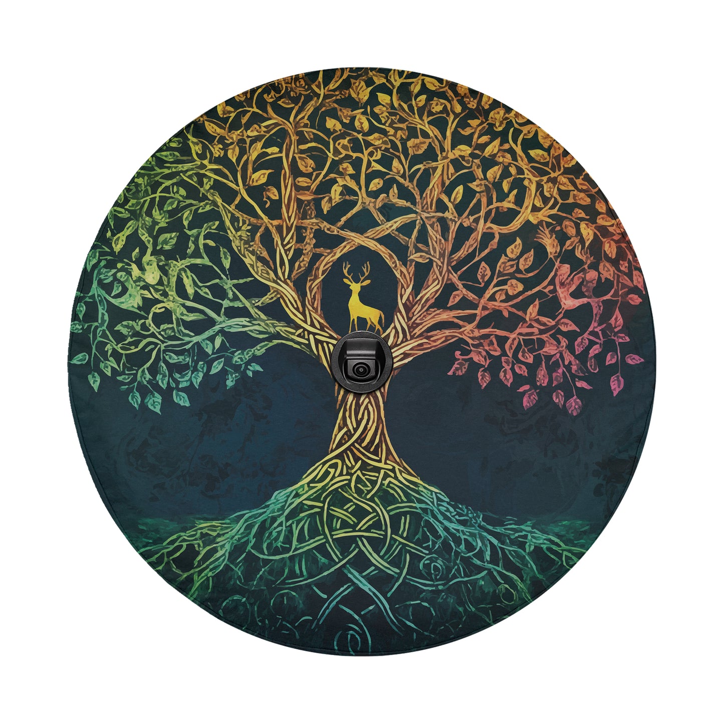 a colorful tree with a deer on it