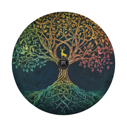 a colorful tree with a deer on it