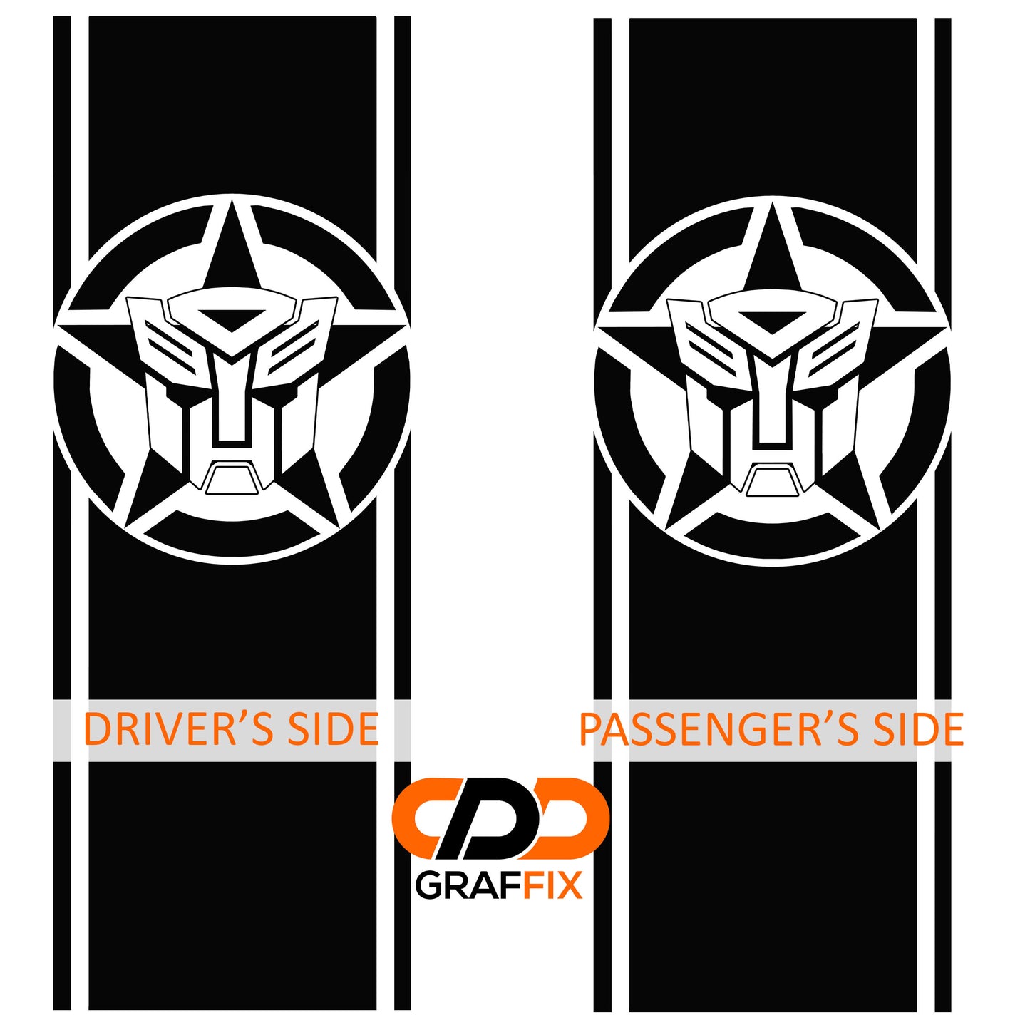 Autobot Alpha Romeo Star Bedside Stripe Graphic Decal Set - Fits Jeep Wrangler JL/Jeep Gladiator JT 2018+