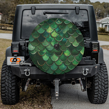 a green fish tail pattern on the back of a jeep