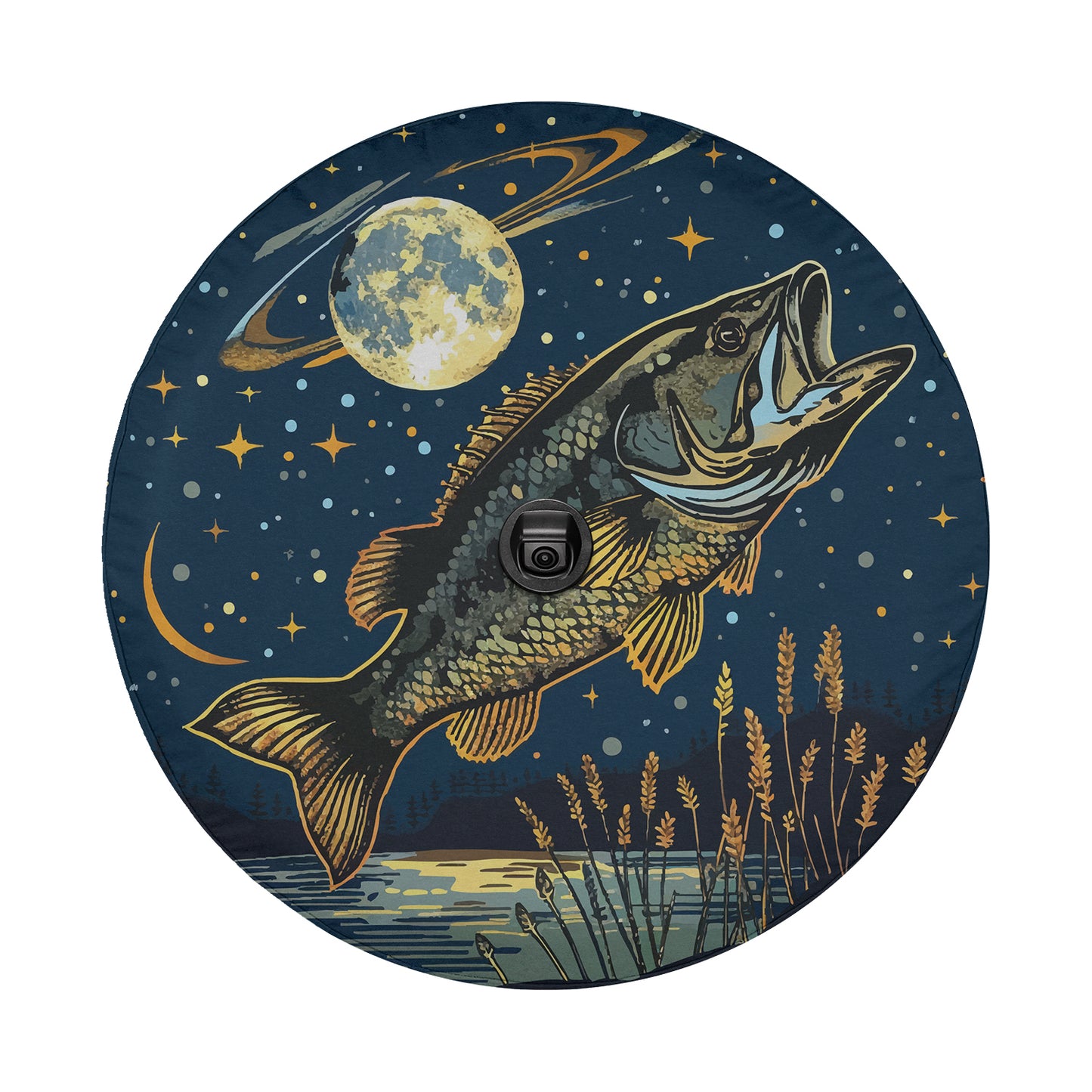 a painting of a fish jumping out of the water