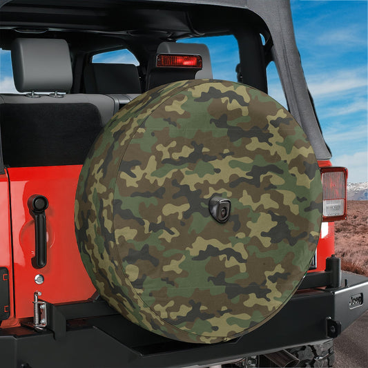 a large tire cover on the back of a jeep