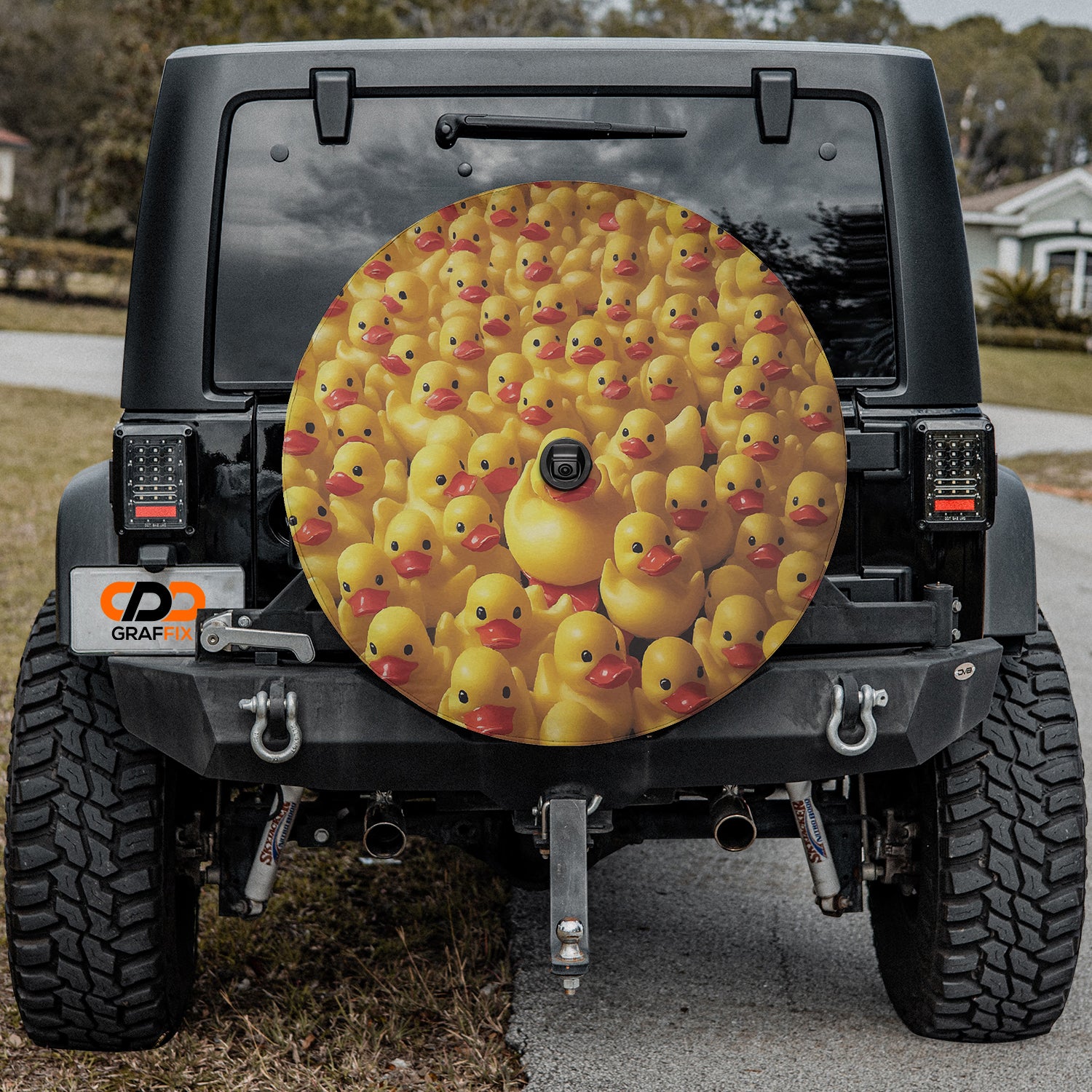 a jeep with a bunch of rubber ducks on it