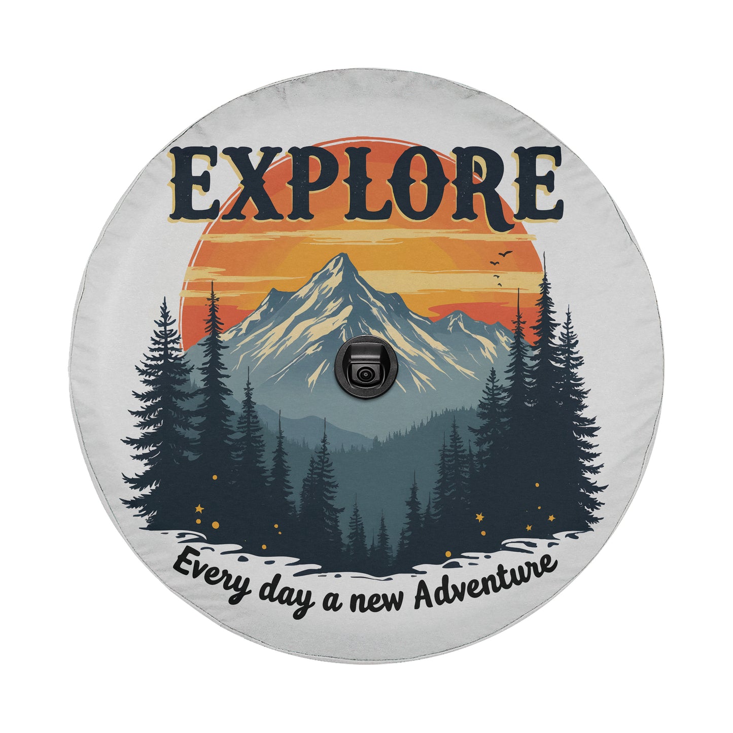 a white round sticker with the words explore every day a new adventure