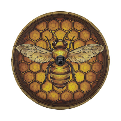 a stained glass picture of a bee on a white background