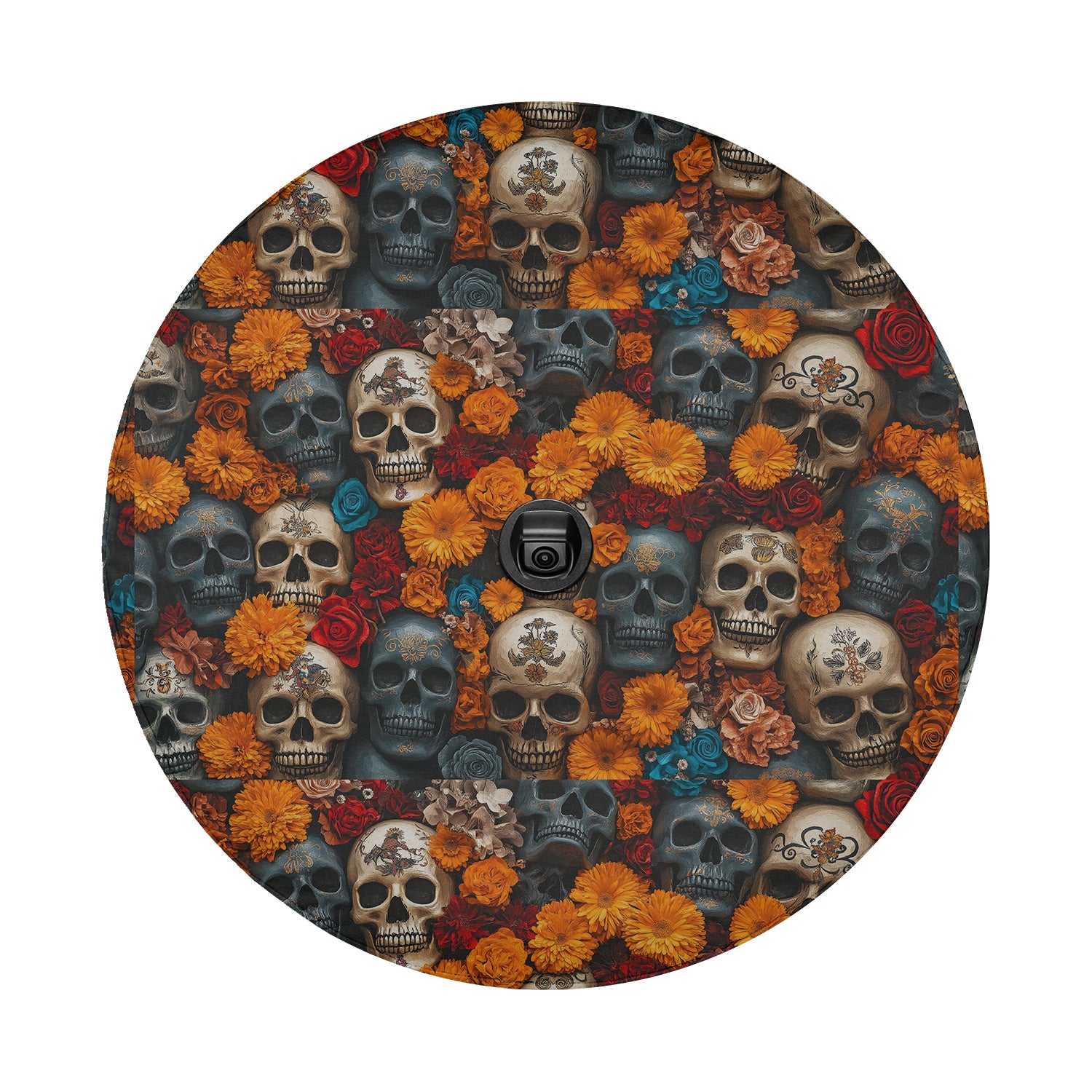 a bunch of skulls and flowers on a white background