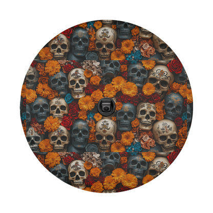 a bunch of skulls and flowers on a white background