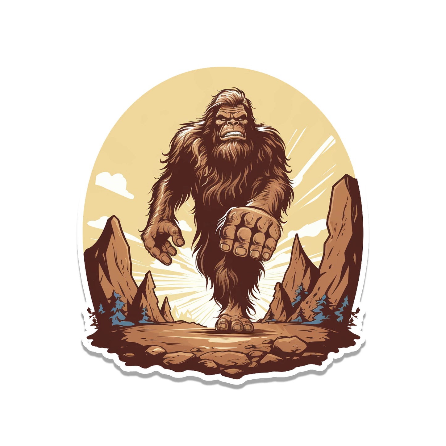 Bigfoot Approaching Over Horizon Vinyl Sticker
