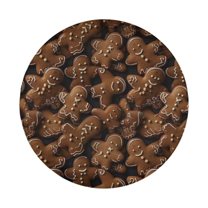 a circular arrangement of numerous gingerbread cookies, each with a unique design and color, creating a visually appealing and festive display.
