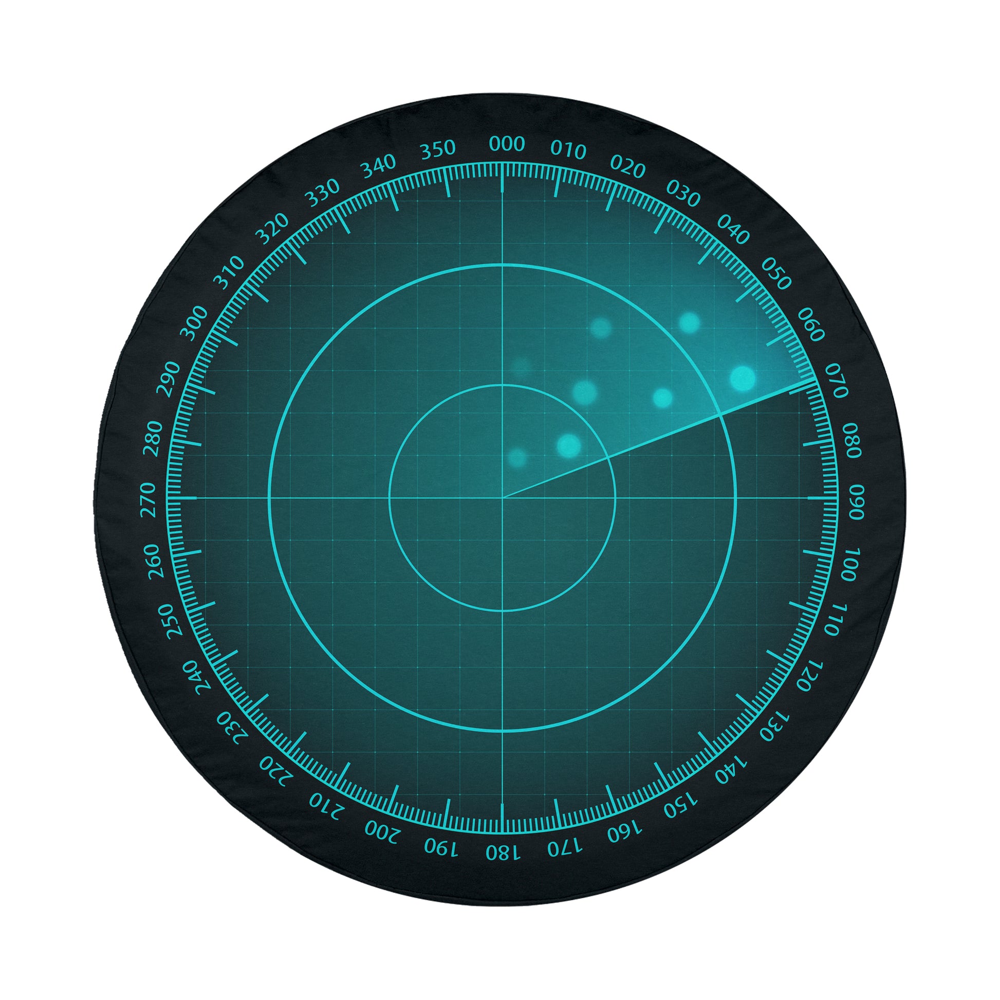 The image is a radar screen displaying a circular pattern of dots and lines, indicating the presence of a radar signal.