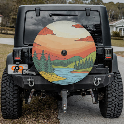 a jeep with a painted tire cover on it
